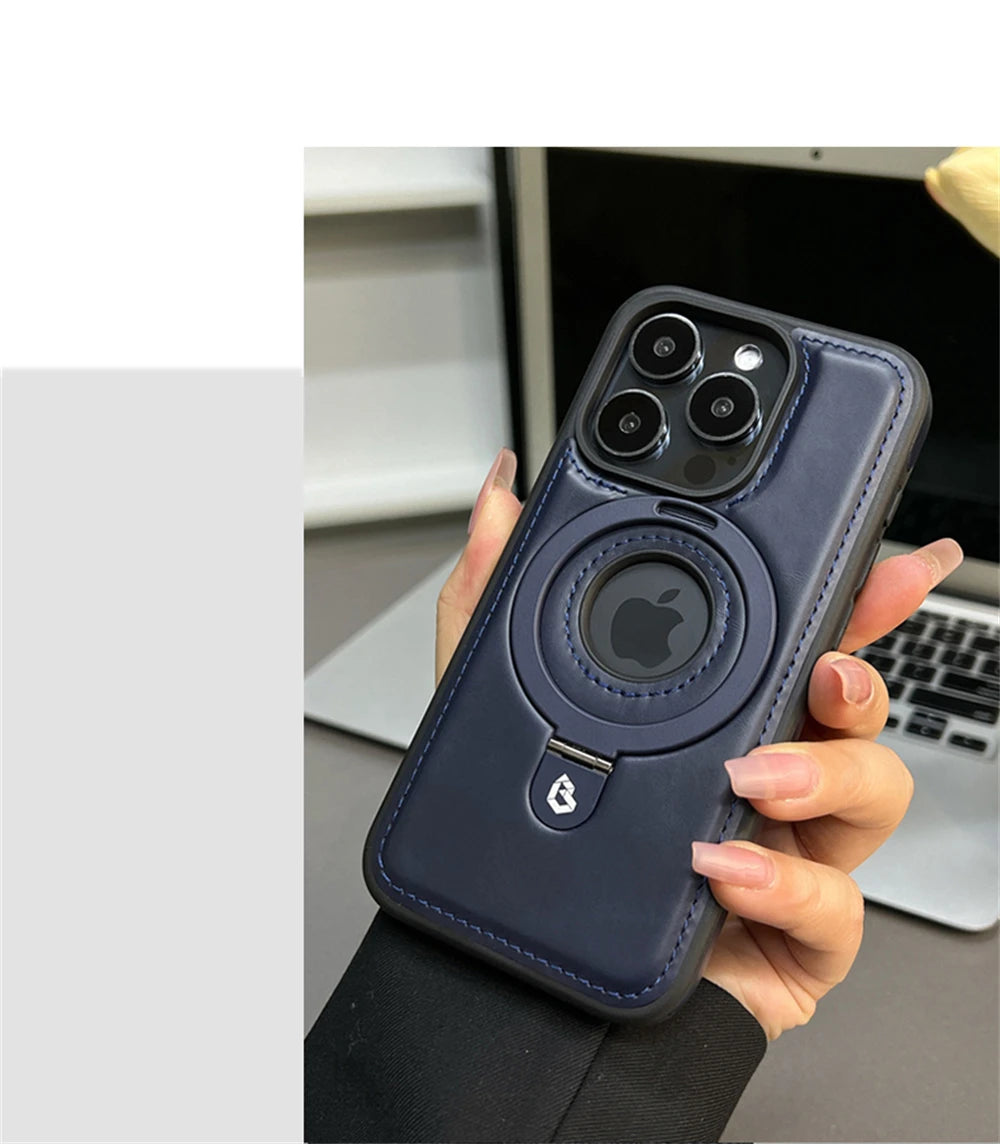 Luxury Magnetic Stand Ring PU Leather Case for iPhone - CaseifyTrend