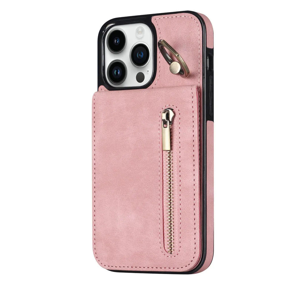 Zipper Wallet Leather Phone Case with Card Holder Kickstand