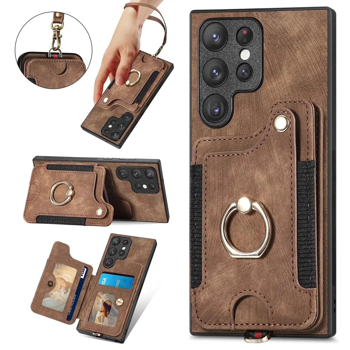 Leather Wallet Phone Case with Ring Holder for Samsung