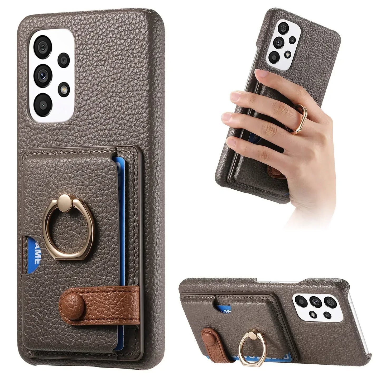 Leather Wallet Phone Case with Ring for Samsung Galaxy Series