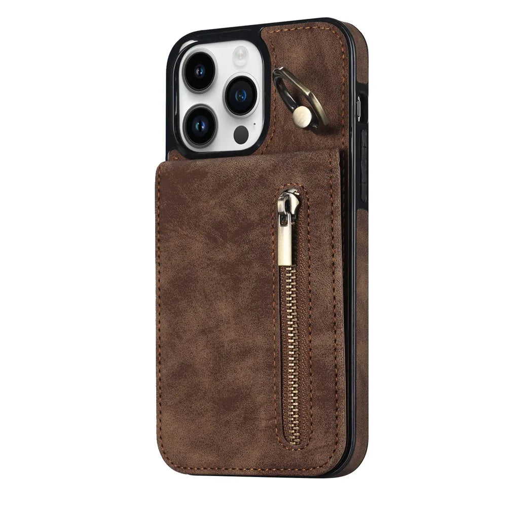 Zipper Wallet Leather Phone Case with Card Holder Kickstand