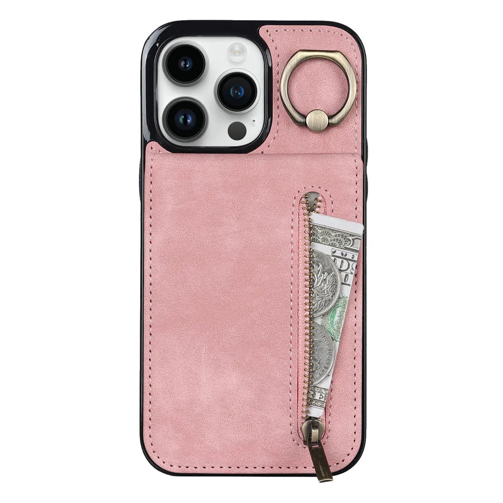Zipper Wallet Leather Phone Case with Card Holder Kickstand