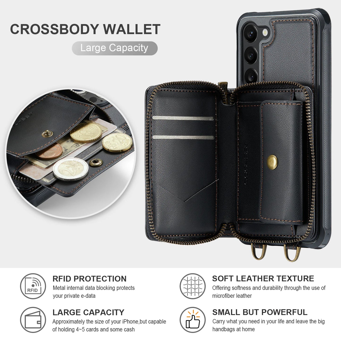 Crossbody Leather Wallet Case with Card Slots for Samsung