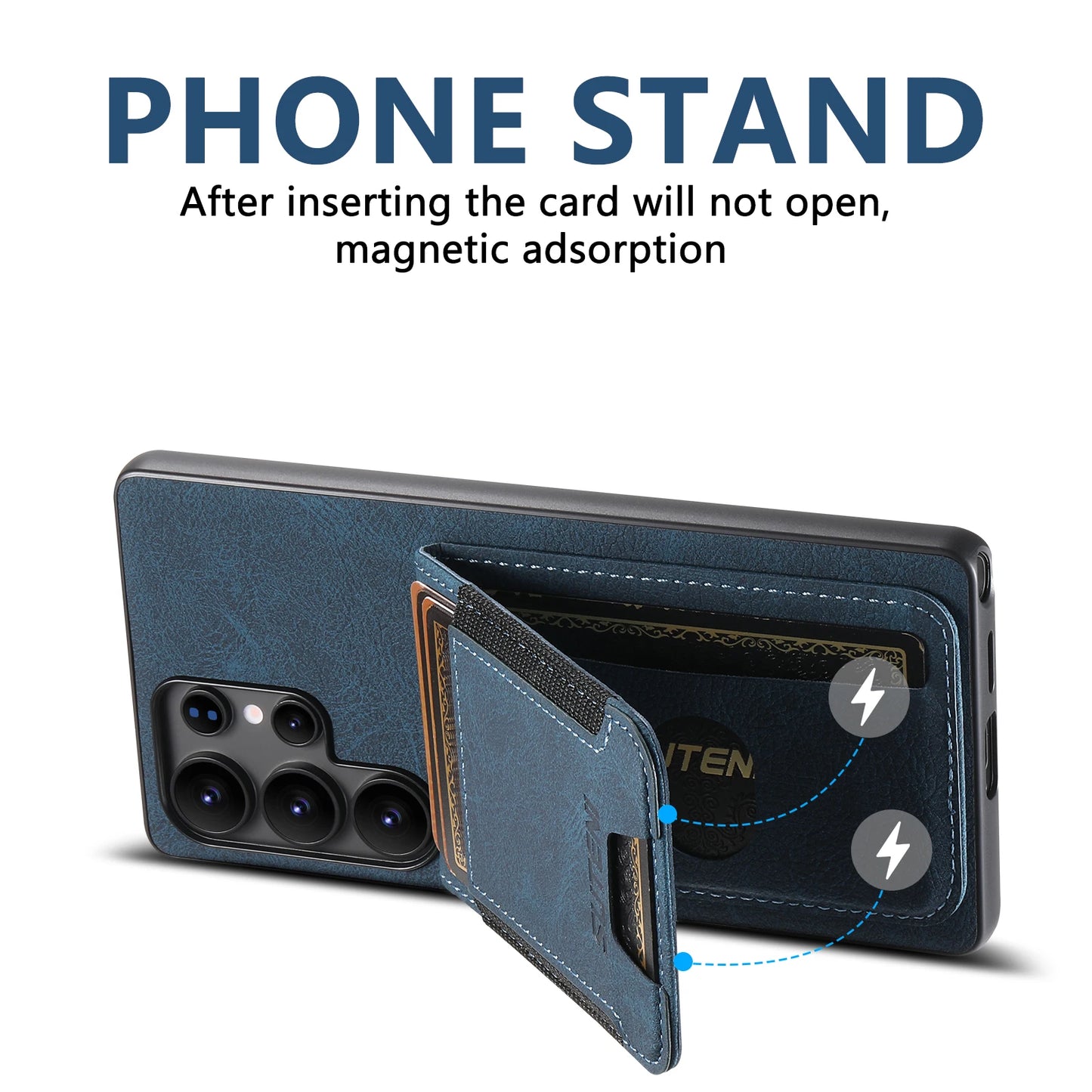Luxury PU Leather Card Holder Stand Case for Samsung