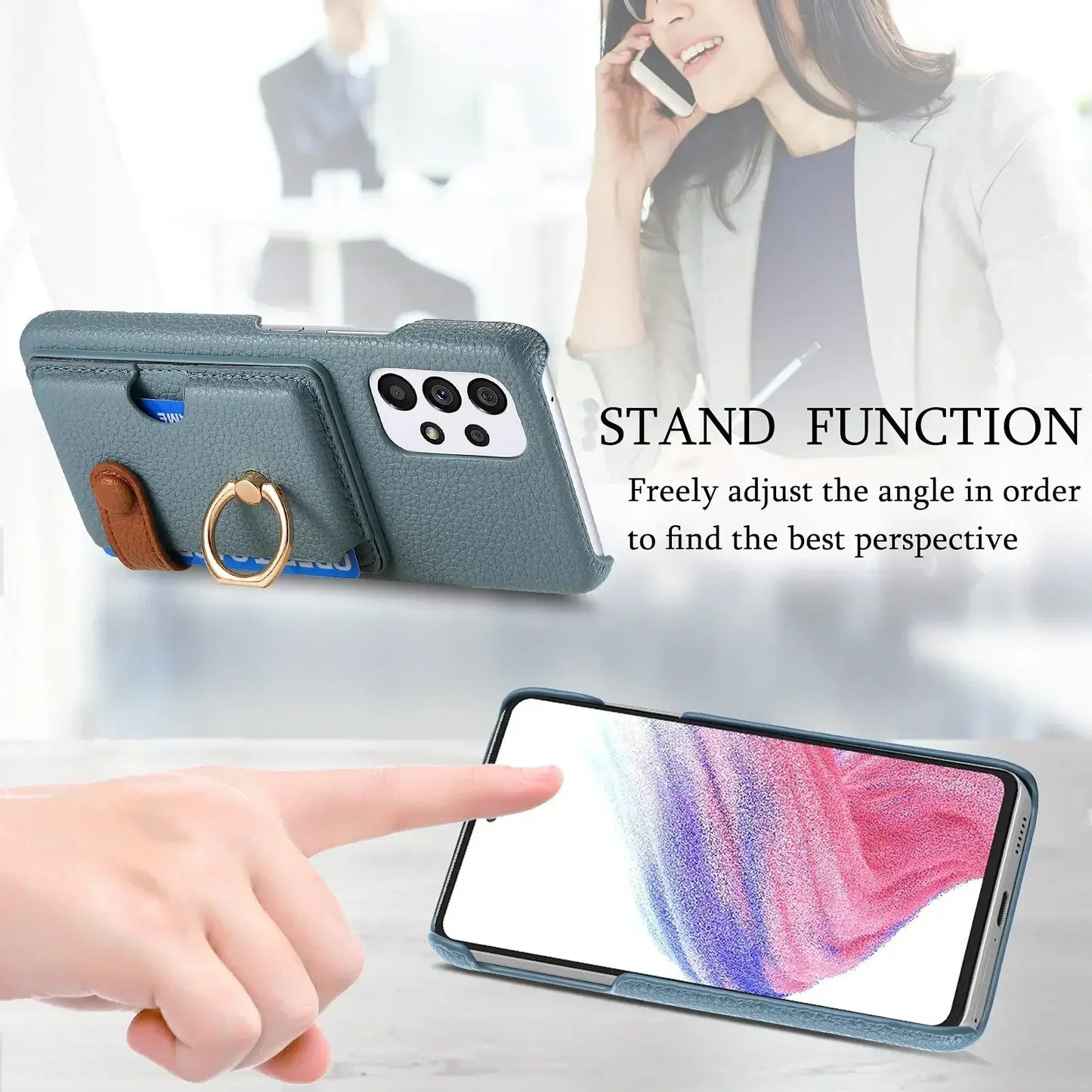 Leather Wallet Phone Case with Ring for Samsung Galaxy Series