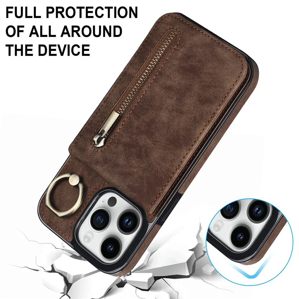 Zipper Wallet Leather Phone Case with Card Holder Kickstand