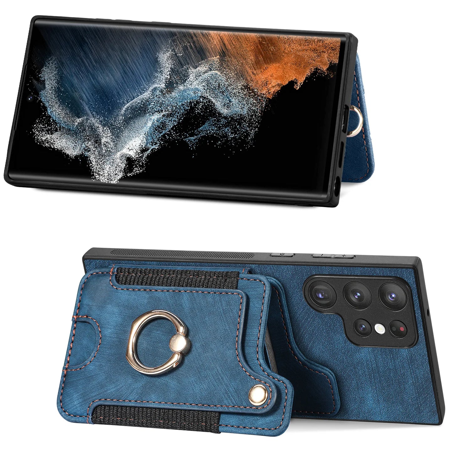 Leather Wallet Phone Case with Ring Holder for Samsung