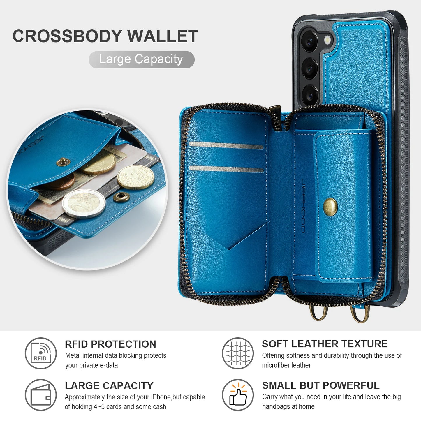 Crossbody Leather Wallet Case with Card Slots for Samsung