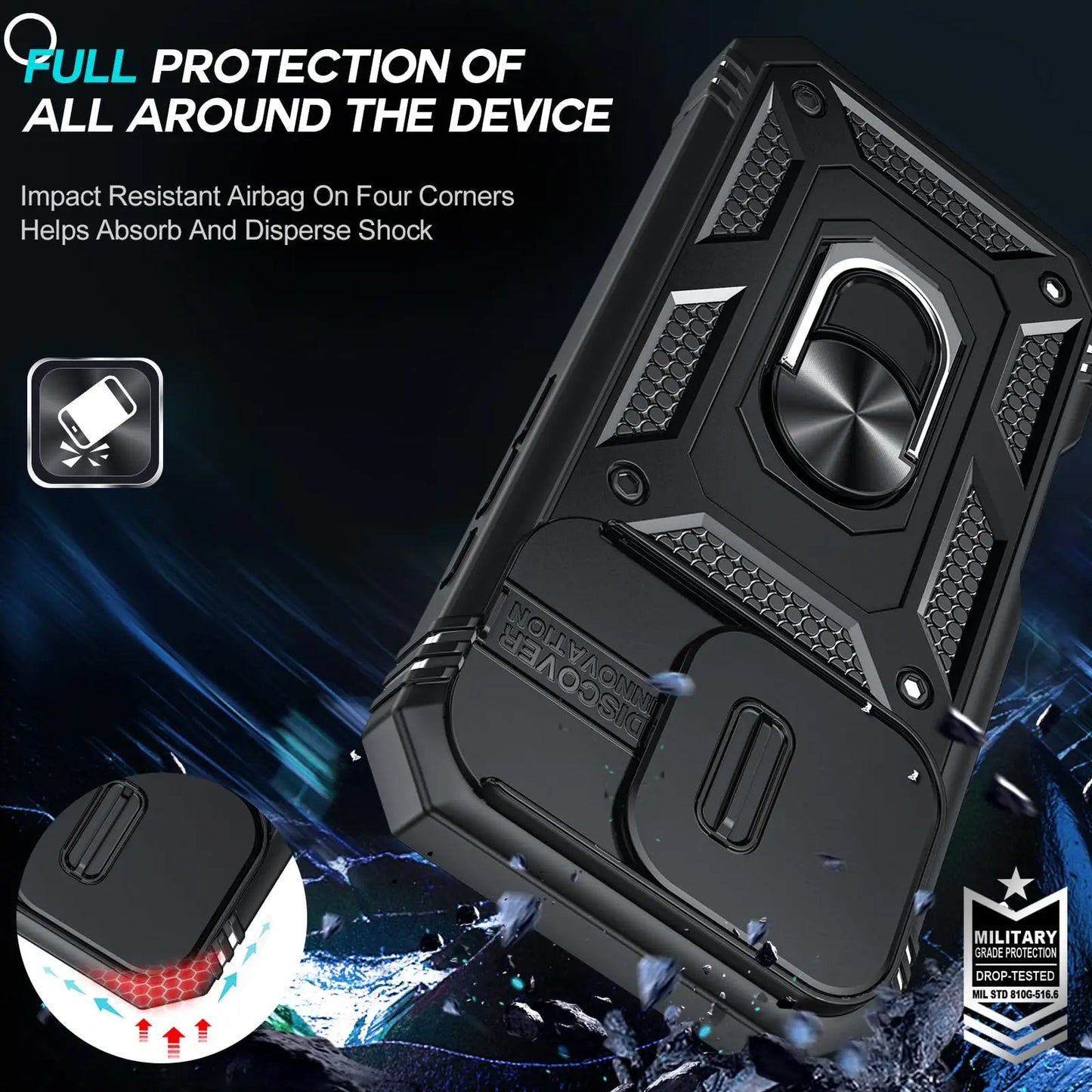Military Armor iPhone Case with Camera Slide & 360° Stand