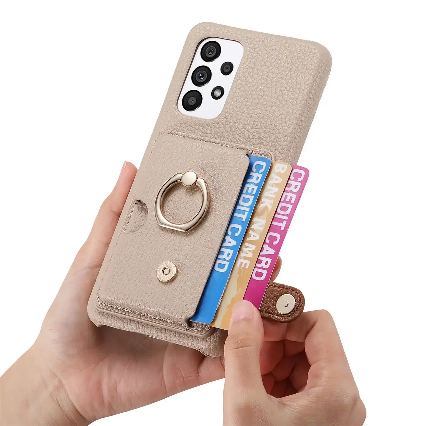 Leather Wallet Phone Case with Ring for Samsung Galaxy Series