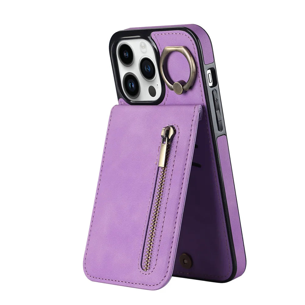 Zipper Wallet Leather Phone Case with Card Holder Kickstand