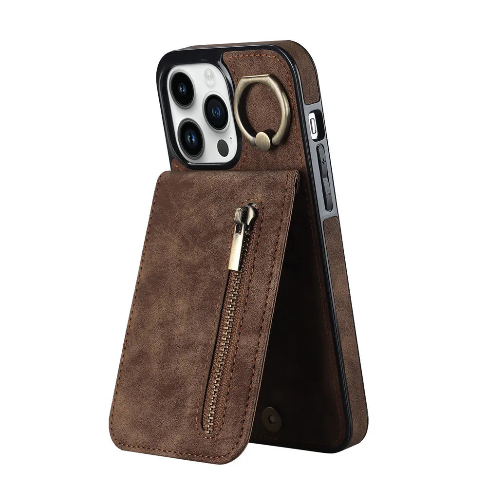 Zipper Wallet Leather Phone Case with Card Holder Kickstand