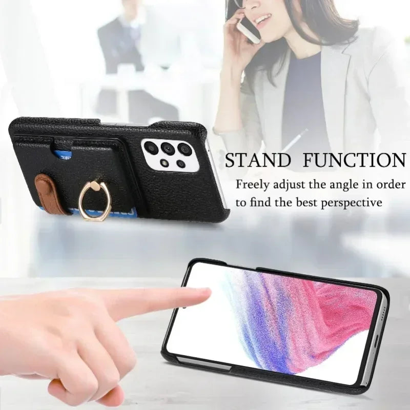 Leather Wallet Phone Case with Ring for Samsung Galaxy Series
