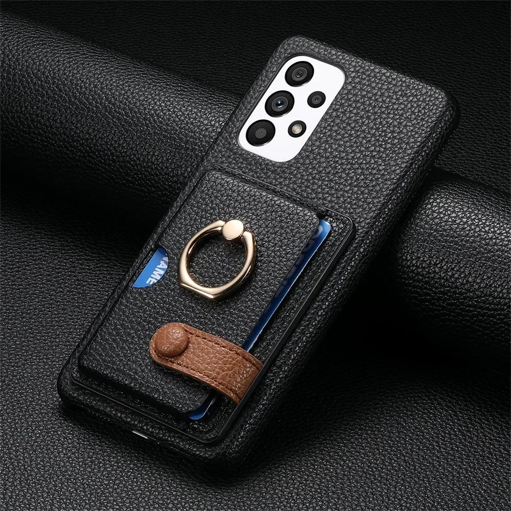 Leather Wallet Phone Case with Ring for Samsung Galaxy Series