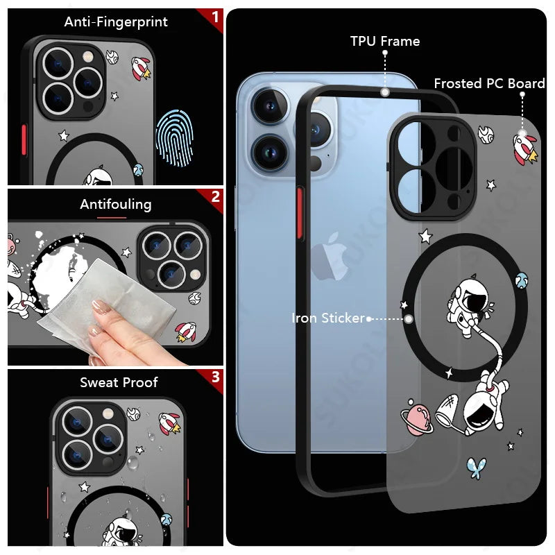 Magnetic Magsafe Moon Astronaut Case for iPhone - CaseifyTrend