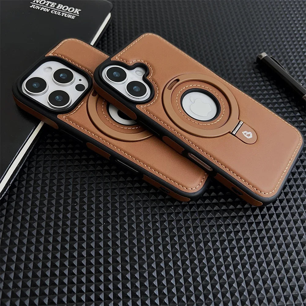 Luxury Leather MagSafe Case with Ring Holder for iPhone