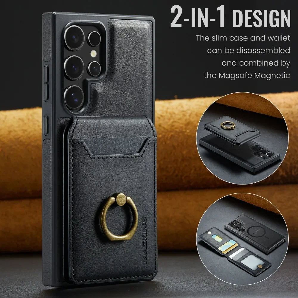 Detachable Magnetic Leather Wallet Case with Card Holder for Samsung