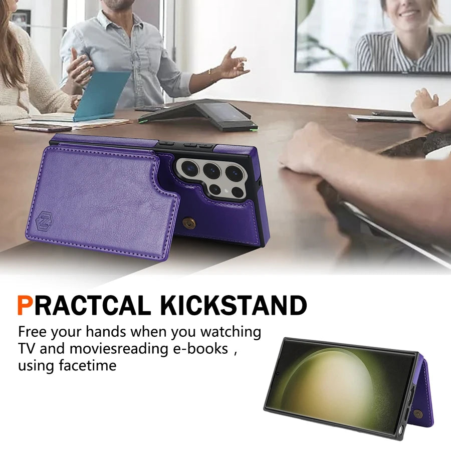 Wallet Magnetic RFID Leather Case with Card Slots for Samsung
