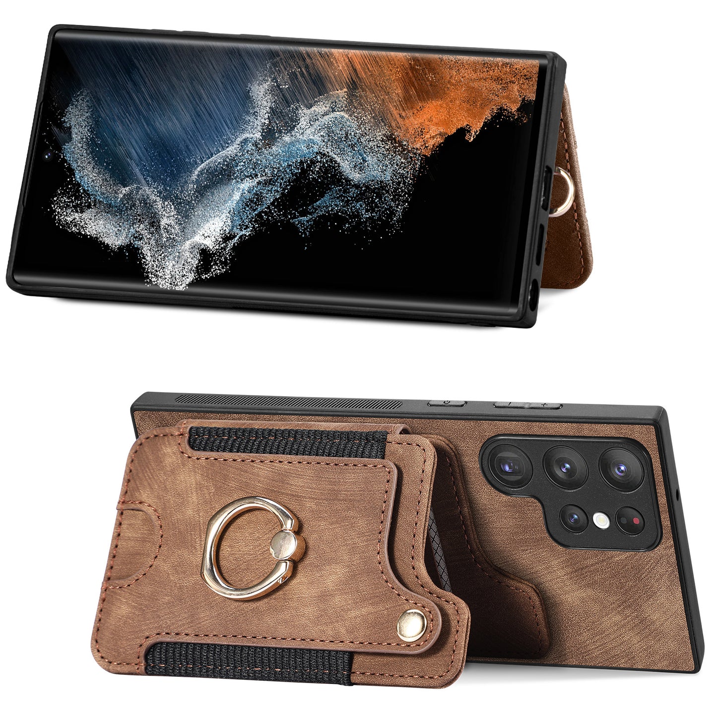 Leather Wallet Phone Case with Ring Holder for Samsung