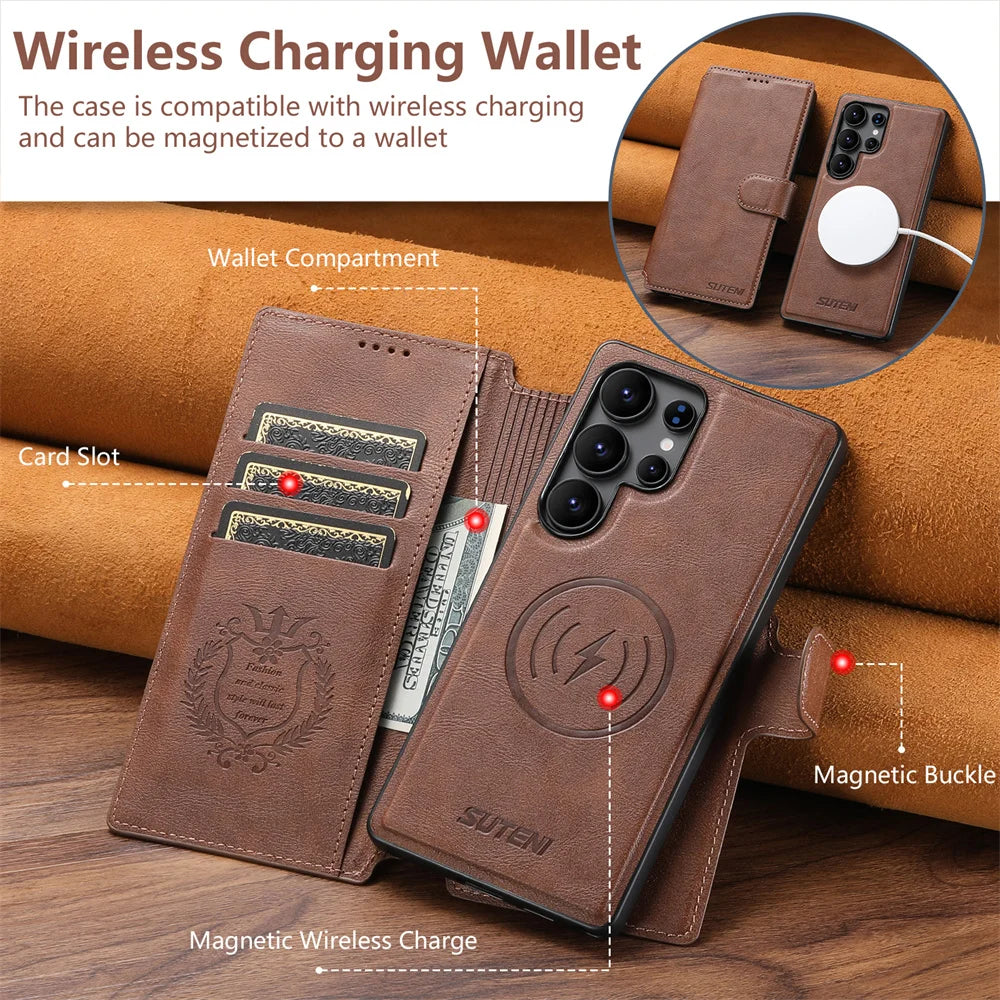 Detachable Magnetic Leather Wallet Phone Case for Samsung