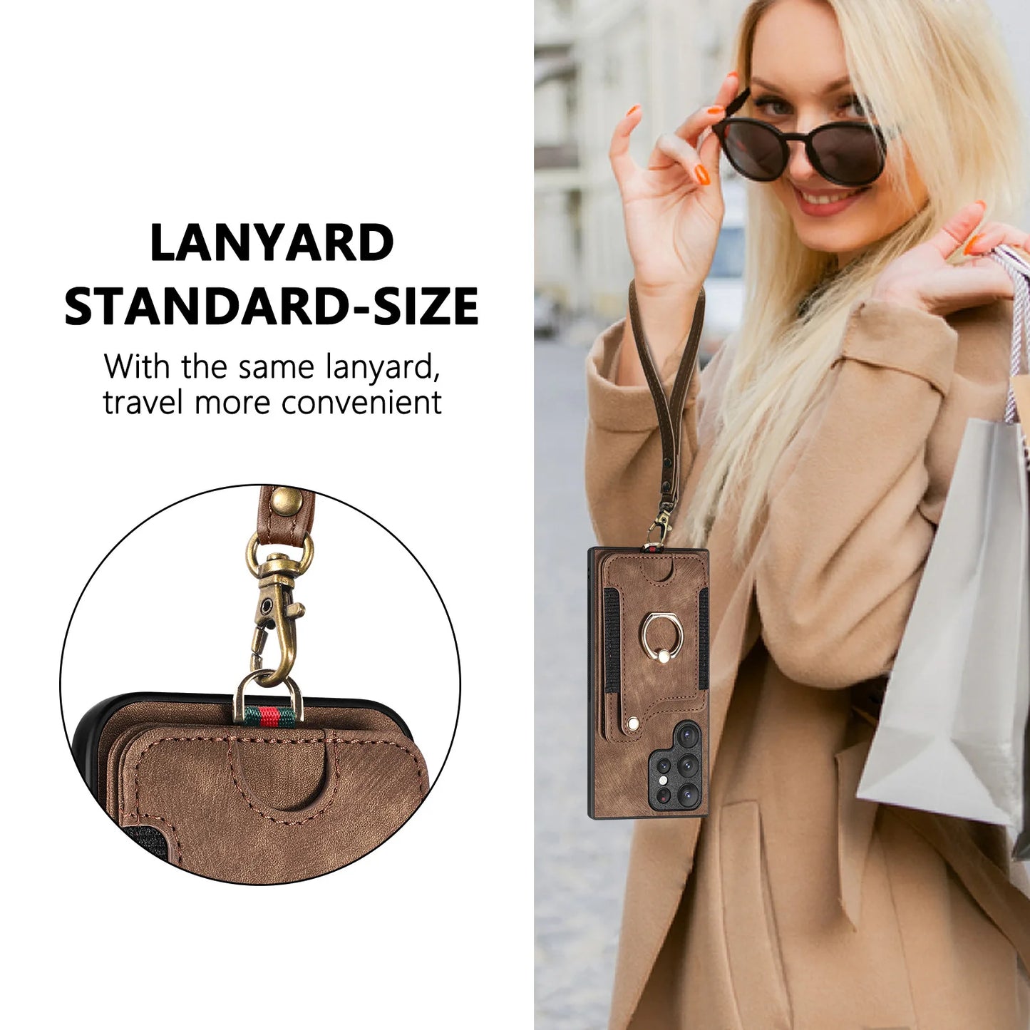 Leather Wallet Phone Case with Ring Holder for Samsung