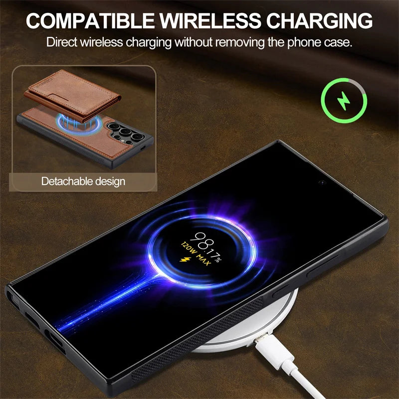 Luxury Magsafe Leather Wallet Phone Case for Samsung Galaxy