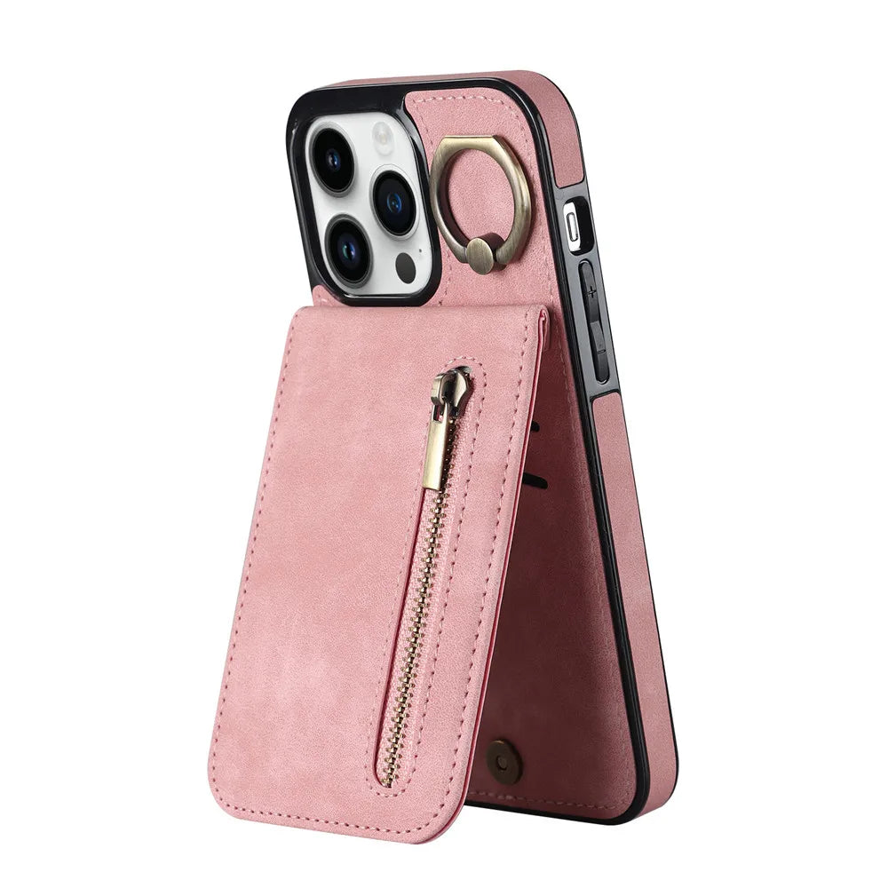 Zipper Wallet Leather Phone Case with Card Holder Kickstand