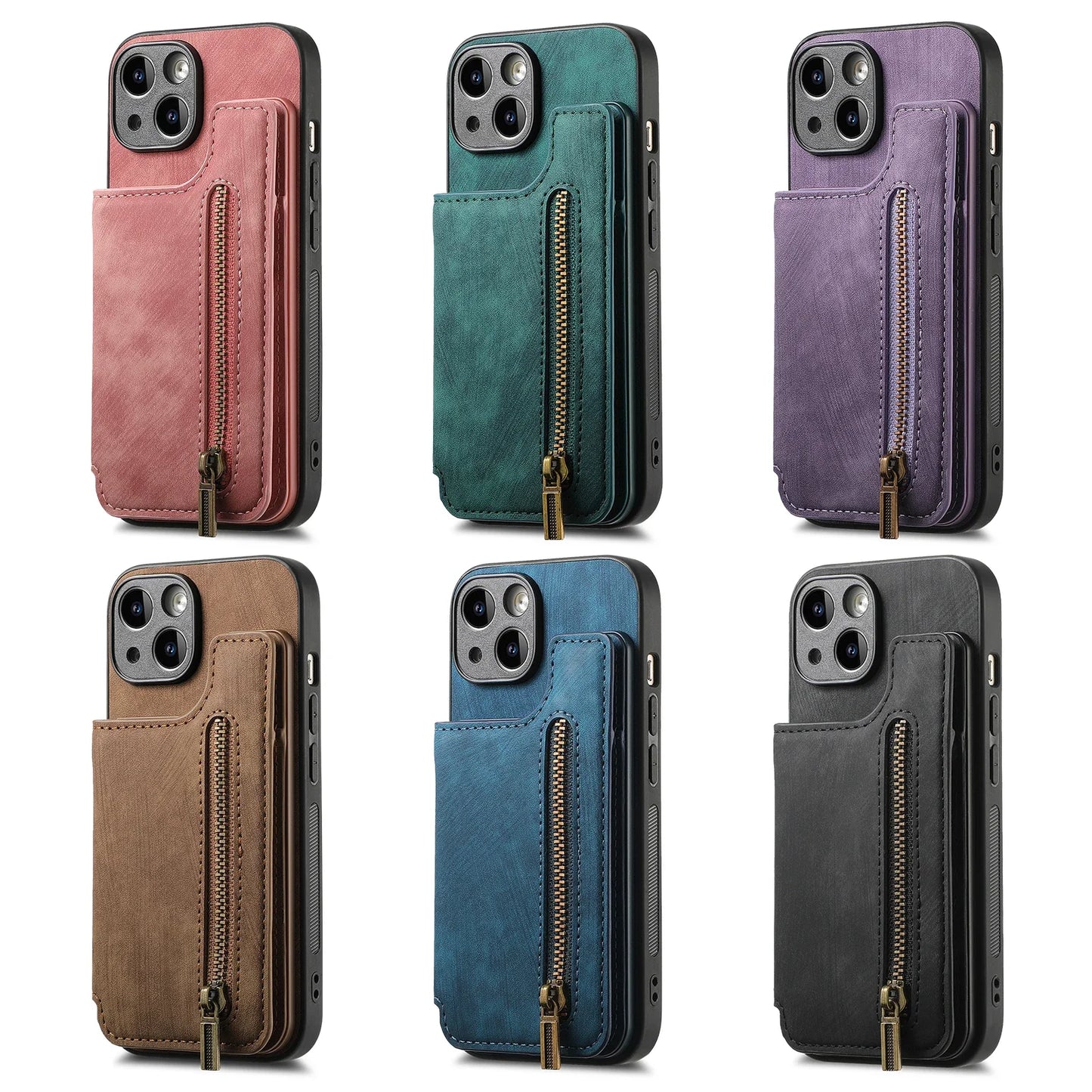 Zipper Wallet Leather Case with Card Slots for iPhone