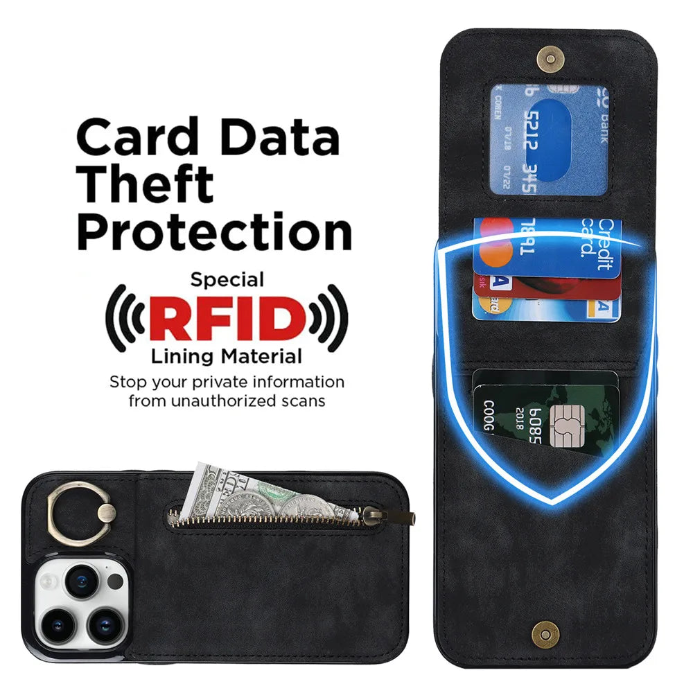 Zipper Wallet Leather Phone Case with Card Holder Kickstand