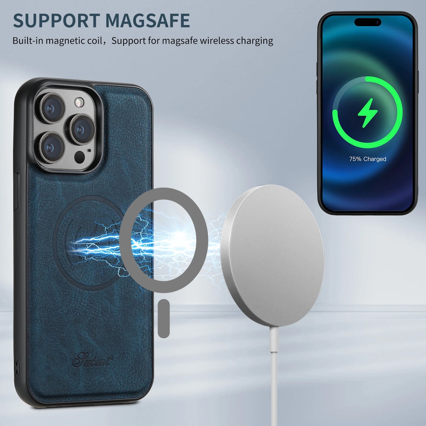 Luxury Magnetic Leather Wallet Case with Card Slot for iPhone