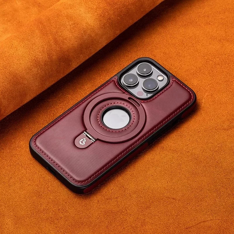 Luxury Leather MagSafe Case with Ring Holder for iPhone