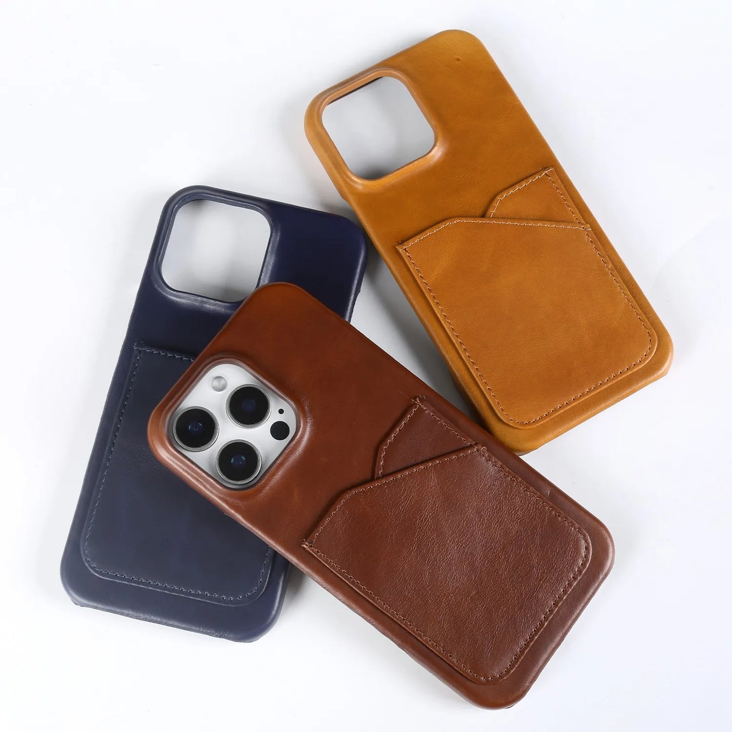 Vintage Genuine Leather iPhone Case with Card Slot Full Cover