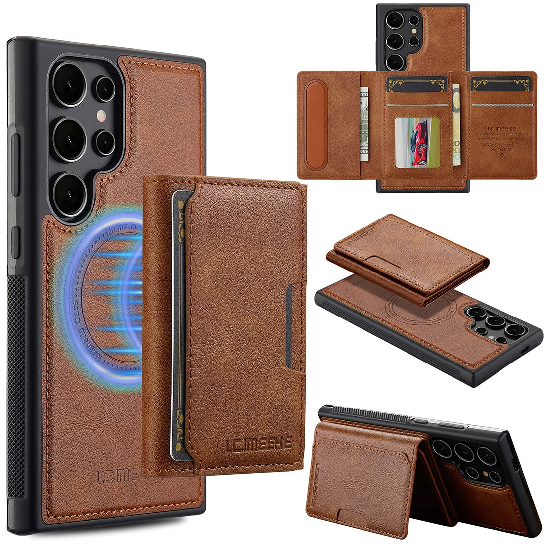 Magnetic Leather Wallet Case with Card Pocket for Samsung