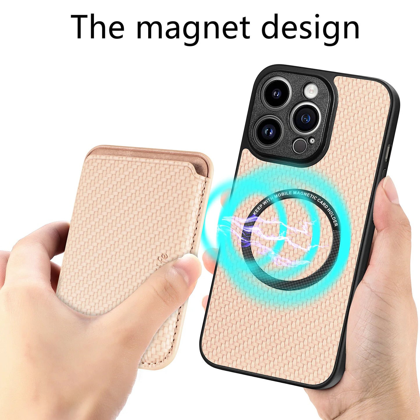 Carbon Fiber PU Leather MagSafe Case with Card Holder for iPhone