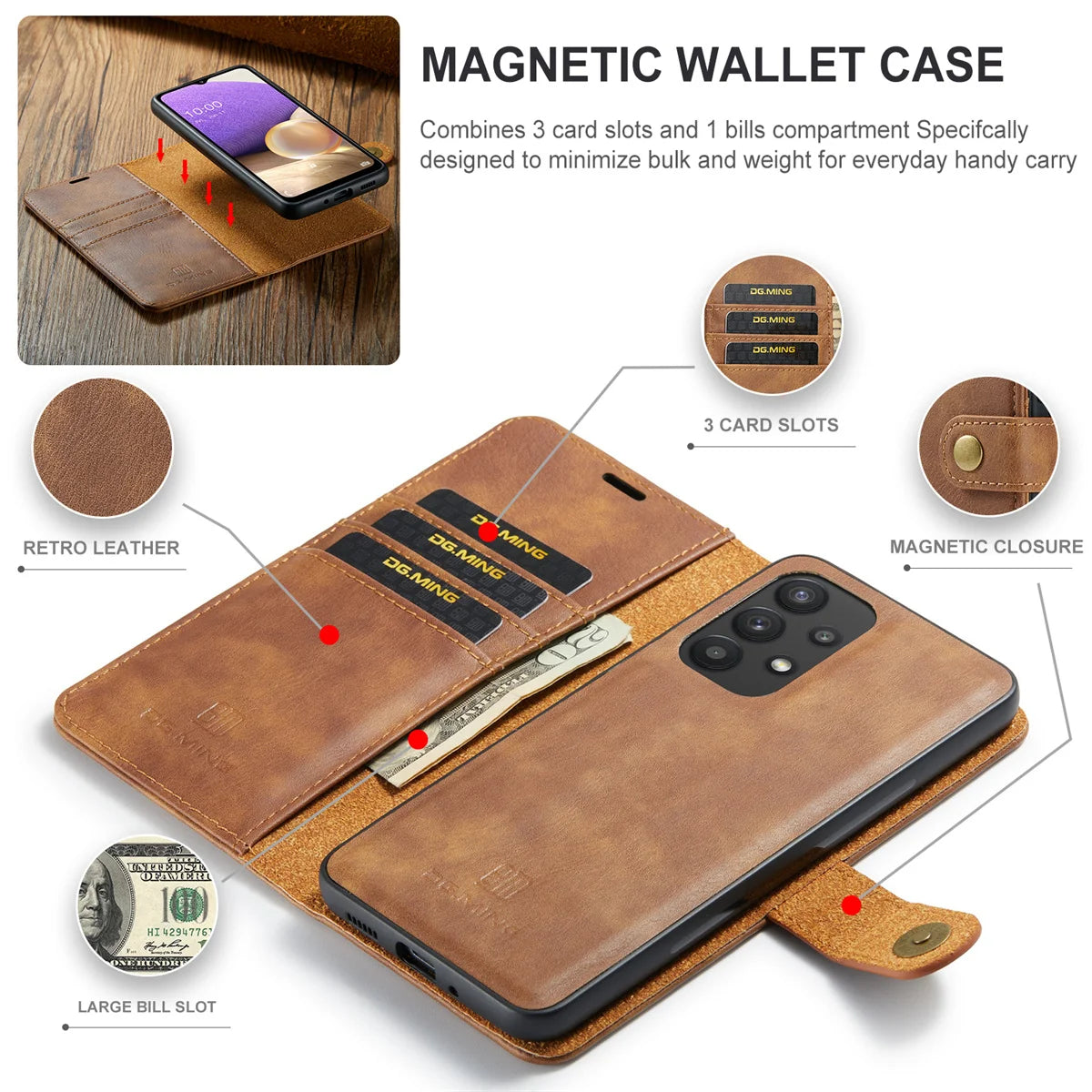 Detachable Magnetic Leather Wallet Case for Samsung Galaxy