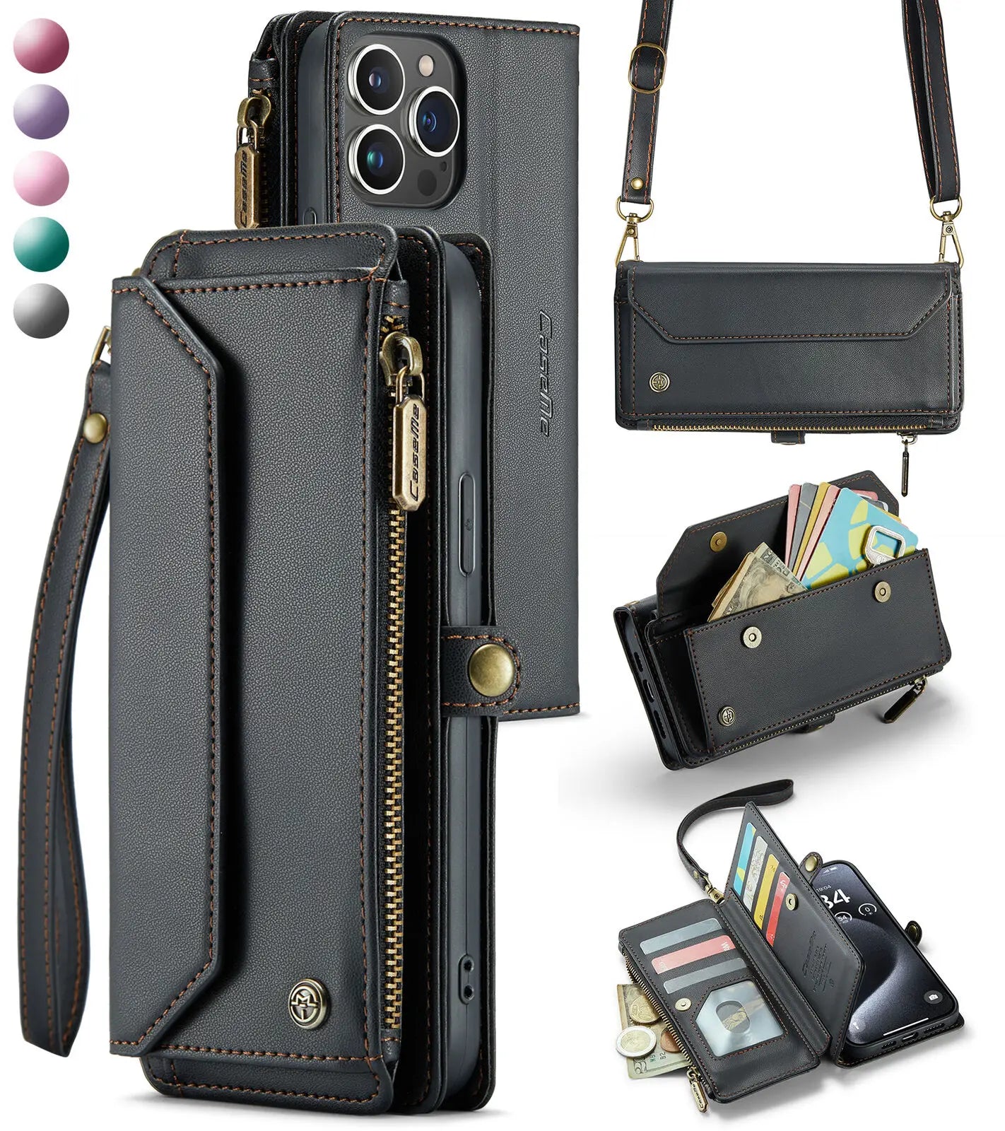 Crossbody Wallet Phone Case with Card Holder for iPhone