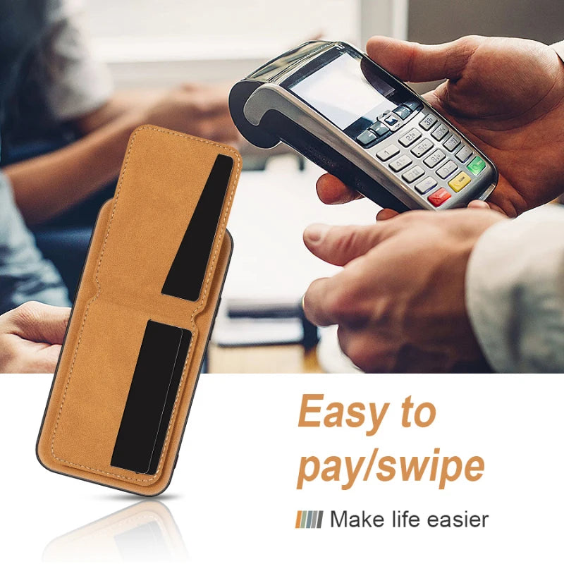 Solid Color Leather Wallet Phone Case with Card Slot for Samsung