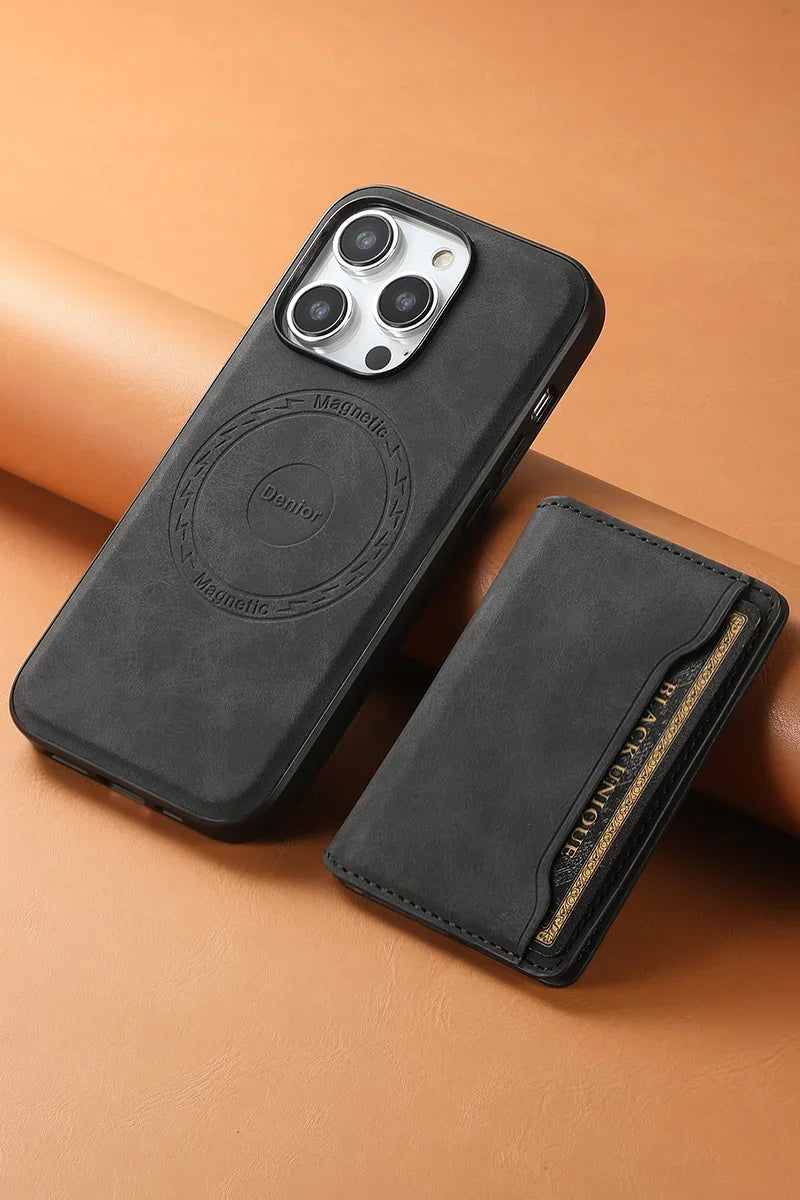Retro Leather Wallet Case with MagSafe & Card Holder for iPhone