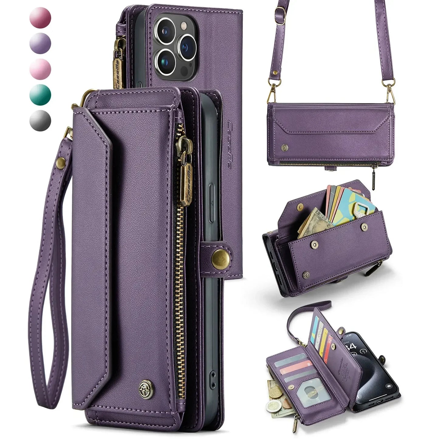 Crossbody Wallet Phone Case with Card Holder for iPhone