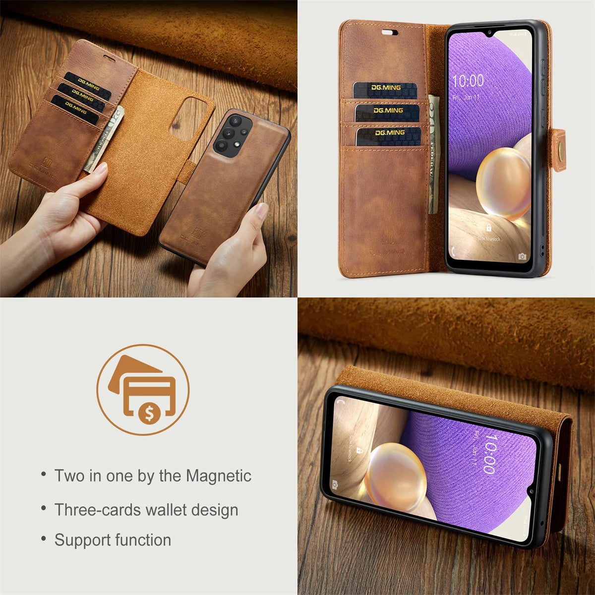 Detachable Magnetic Leather Wallet Case for Samsung Galaxy
