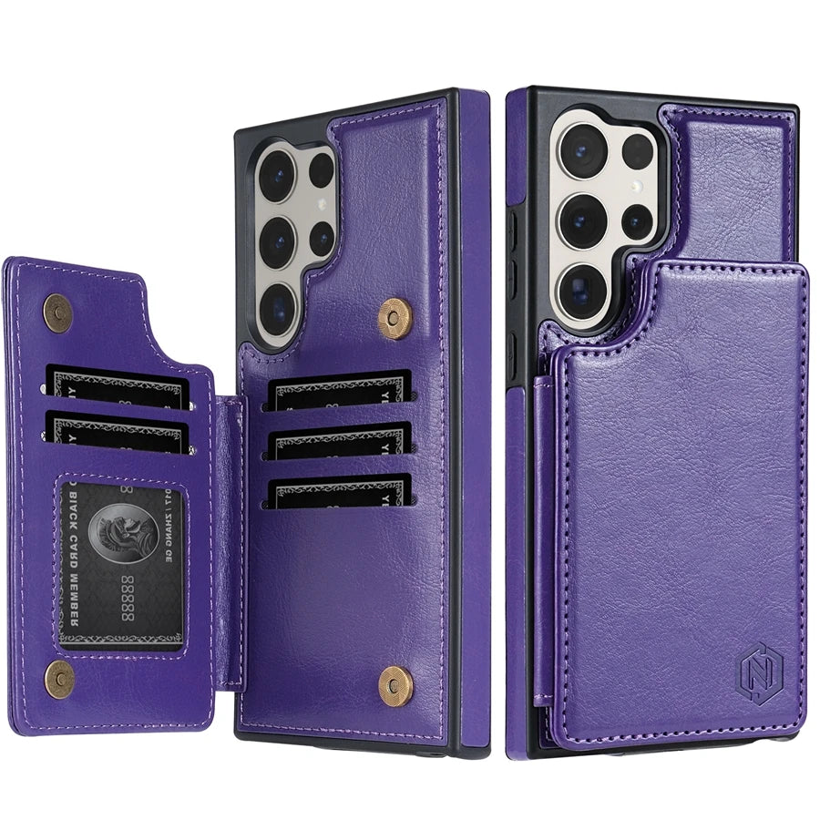 Wallet Magnetic RFID Leather Case with Card Slots for Samsung