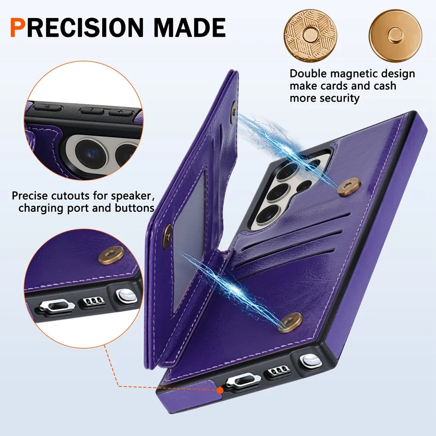 Wallet Magnetic RFID Leather Case with Card Slots for Samsung