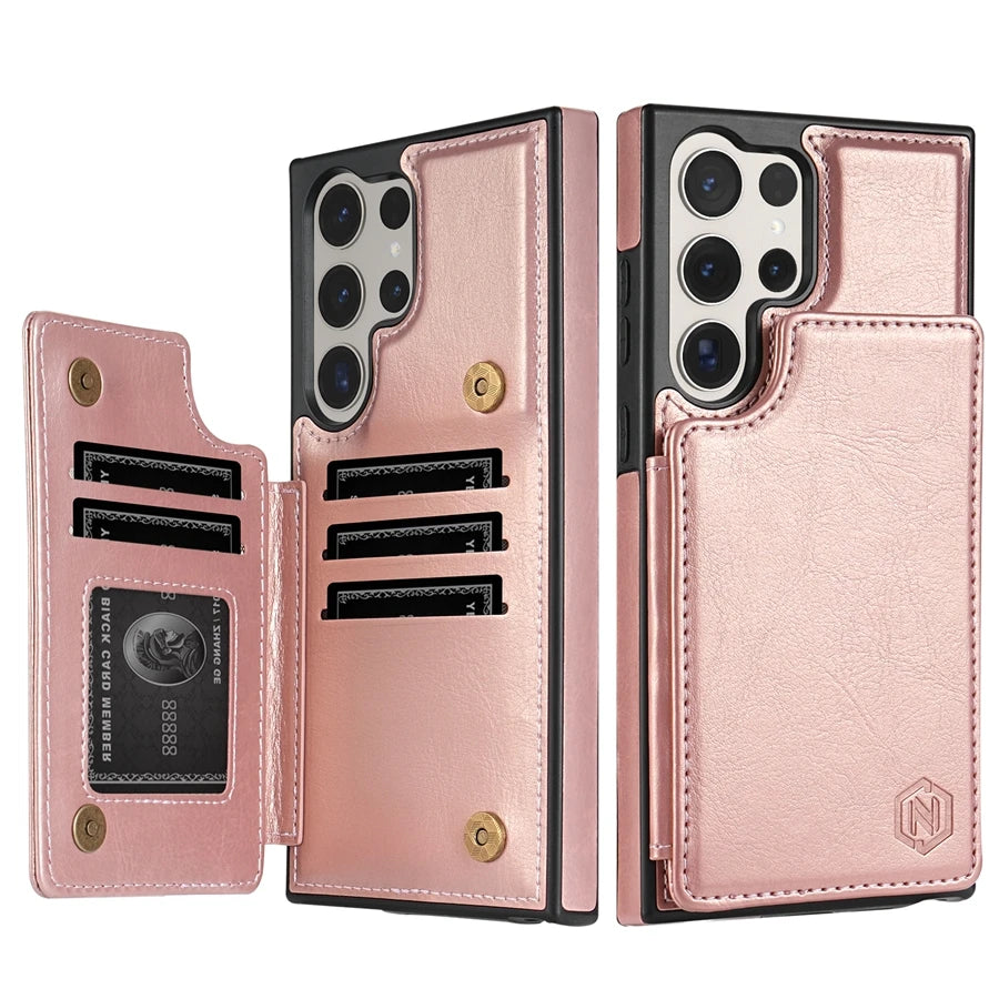 Wallet Magnetic RFID Leather Case with Card Slots for Samsung