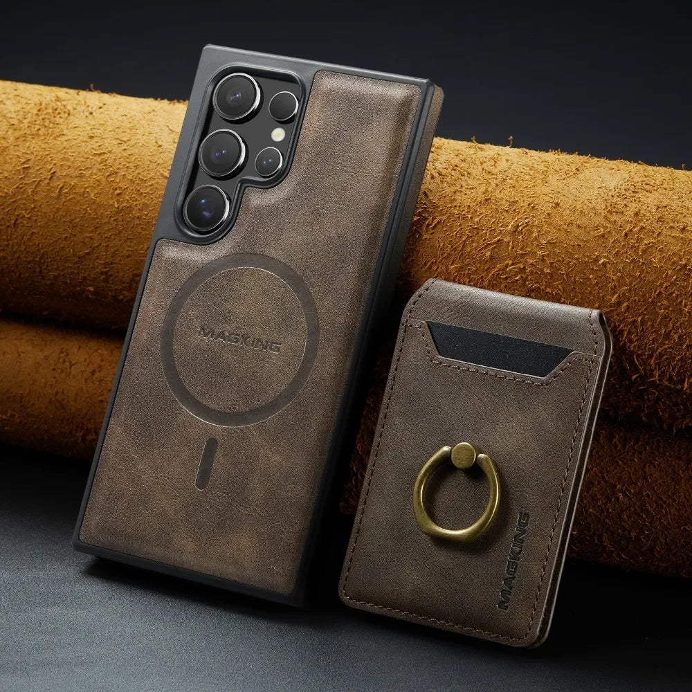 Detachable Magnetic Leather Wallet Case with Card Holder for Samsung