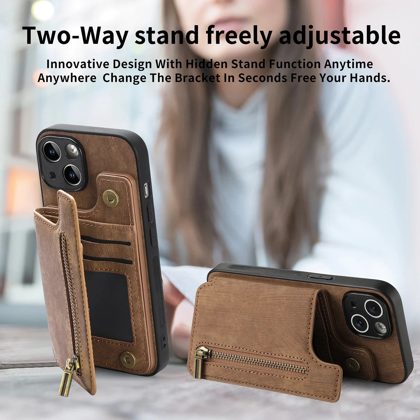 Zipper Wallet Leather Case with Card Slots for iPhone