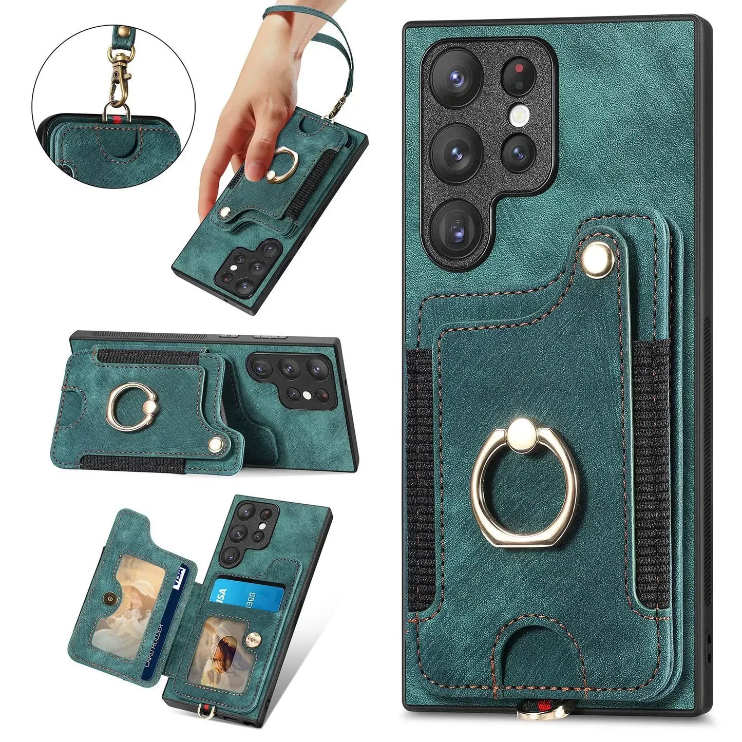 Leather Wallet Phone Case with Ring Holder for Samsung