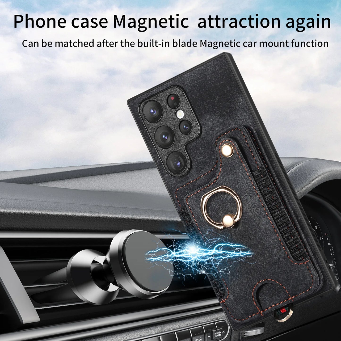 Leather Wallet Phone Case with Ring Holder for Samsung