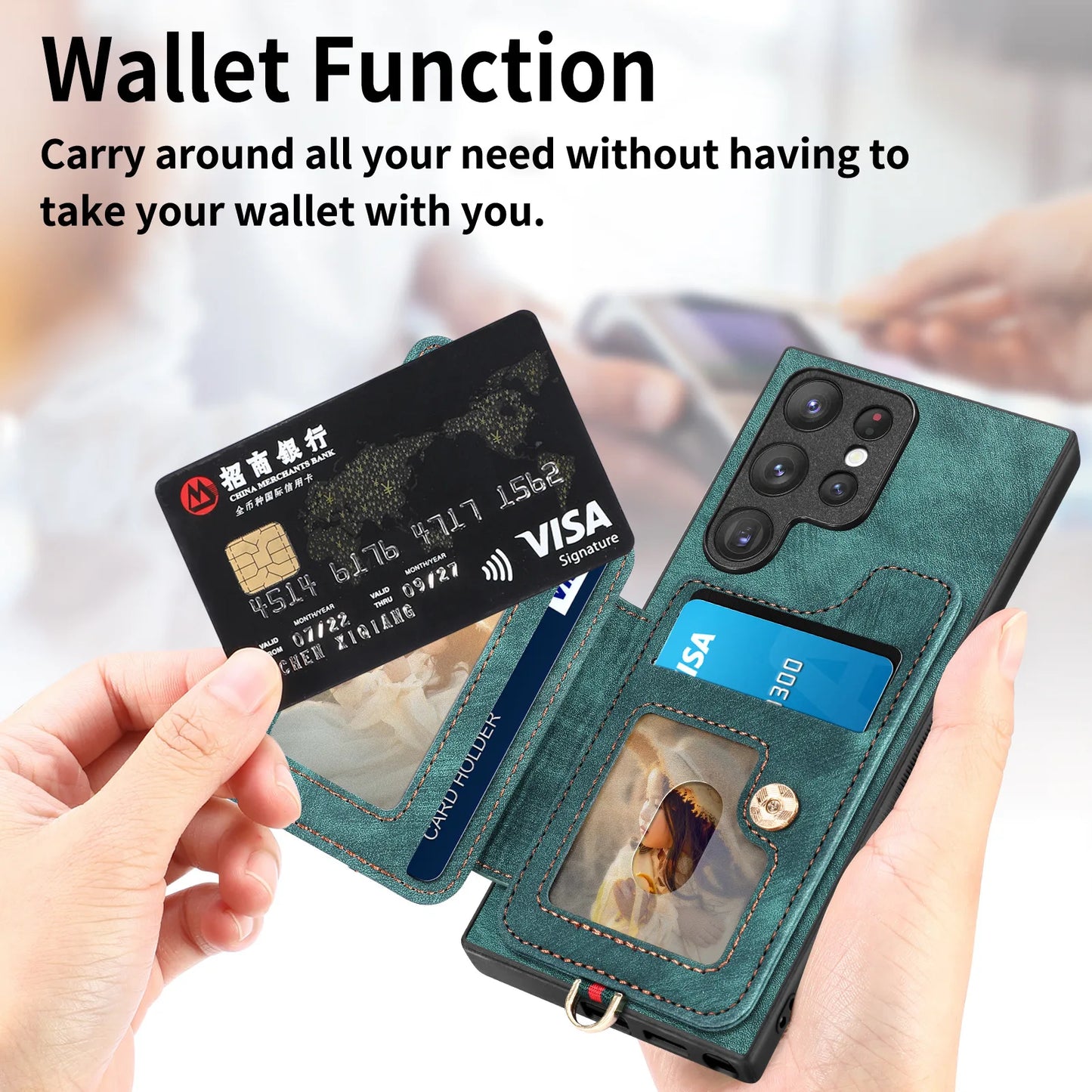 Leather Wallet Phone Case with Ring Holder for Samsung