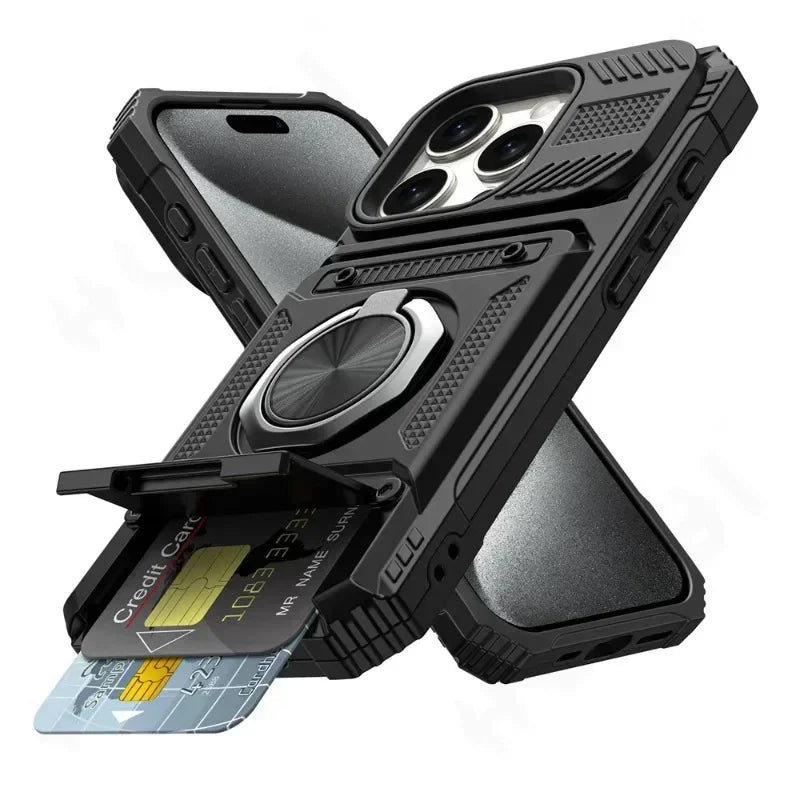 Magnetic iPhone Wallet Case with Ring Kickstand