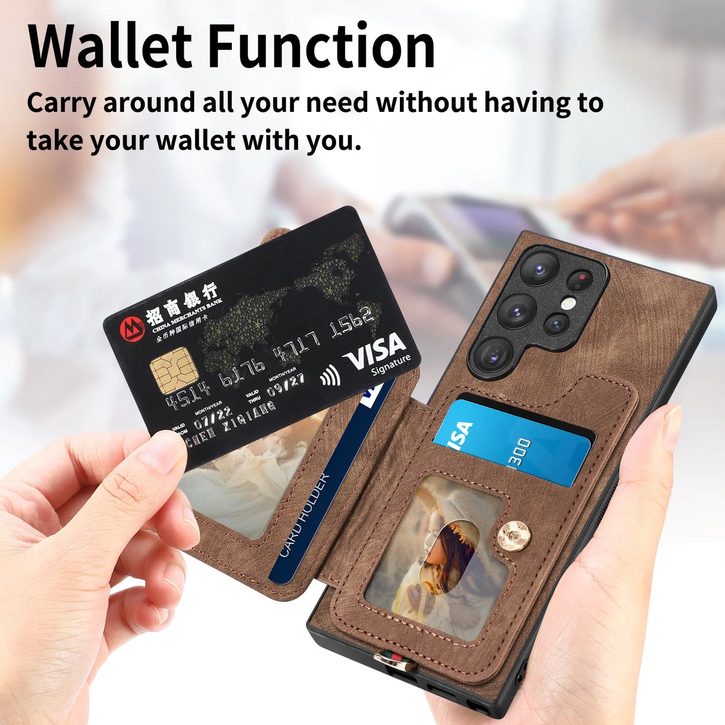 Leather Wallet Phone Case with Ring Holder for Samsung